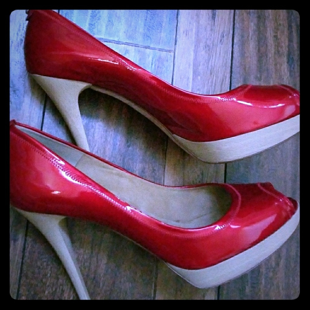 Stuart weitzman 11.5 red patent peep heel platform